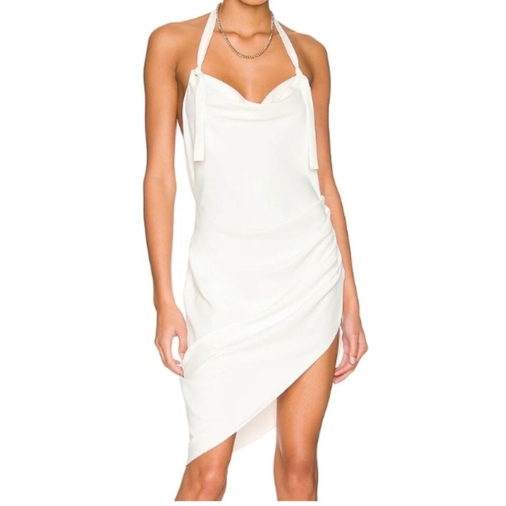 Amanda Uprichard Maxwell Dress in Ivory White SZ L Halter Asymmetrical
